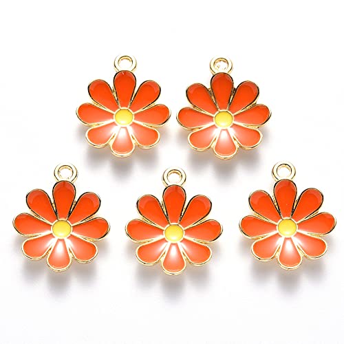 Beadthoven 100pcs Enamel Charms Cherry Blossom Daisy Flower Pendants Gold Plated Small Cute Bulk for Jewelry Making Bracelet Necklace Earrings Keychain DIY Accessories - color: Daisy*-Orange