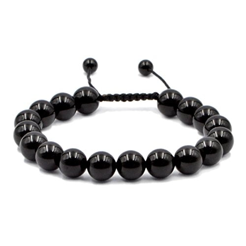 AD Beads Natural 10mm Gemstone Bracelets Healing Power Crystal Macrame Adjustable 7-9 Inch - color: Black Onyx