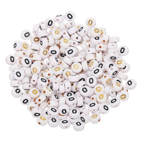 HARFINGTON 200 Pcs 4x7mm Acrylic Letter Beads, Round White Alphabet Beads Letter O, Alphabet Spacer Beads for Jewelry Making Bracelets Necklaces - style: Letter O