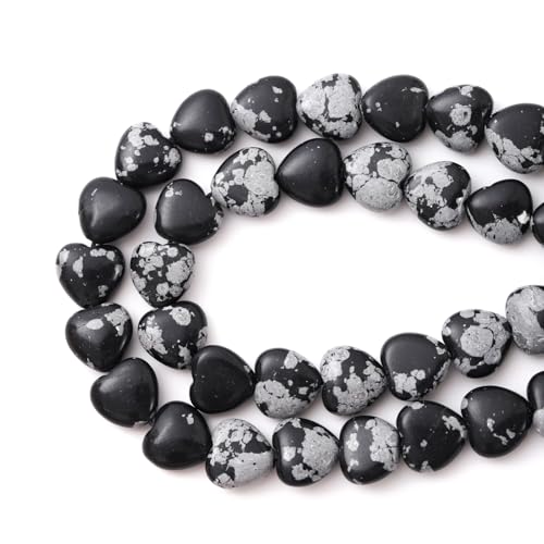 10mm Natural Snowflake Stone Beads Heart Shape DIY Loose Gemstone Energy Healing Crystal Charms for Jewelry Making Handmade - color: Snowflake
