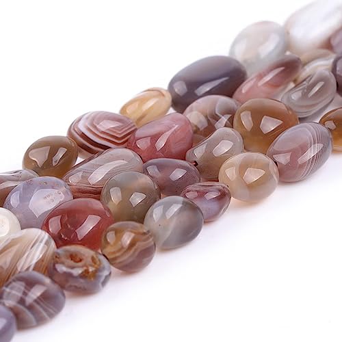 HAAMIIQII Natural Banded Agate Pebble Stone 5-8mm Small Irregular Freeform Tumbled Loose Gemstone Beads for Jewelry Making Strand 15 Inch (45-50pcs) - color: Botswana Agate