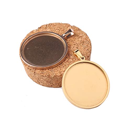 10pcs stainess steel cabochon base setting 20mm 25mm 30mm round cameo pendant trays diy jewelry blank bezel for necklace making (30mm gold) - size: 30mm Gold