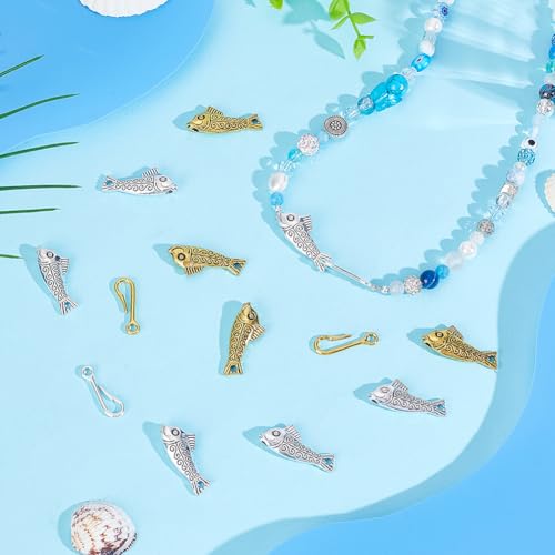 PH PandaHall 40 Sets Fish Toggle Clasps, 34mm OT Clasps Alloy Jewelry Clasp Closure Metal T Bar Clasp Closure Clip Connector for Necklaces Bracelets Jewelry Craft Making, Antique Golden/Silver