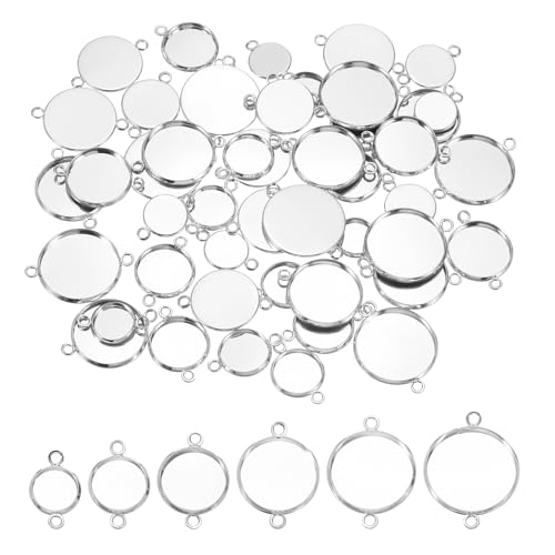 PATIKIL Pendant Trays for Jewelry Making, Blank Pendants Iron Double-hanging Bezel Settings Flat Base for Necklace Bracelet Charm - color: Silver Tone