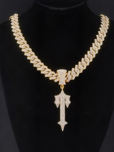 Ice Out Chain for Men Premium Zircon Stones Hypoallergenic Durable Hip-Hop Streetwear Chain Necklace Men - color: Gold, style: Trapstar