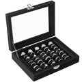 Velvet Ring Organizer Box, 7 Slots Jewelry Holder with Glass Lid Earring Display Tray Storage Case Gift for Women and Girls (Black)