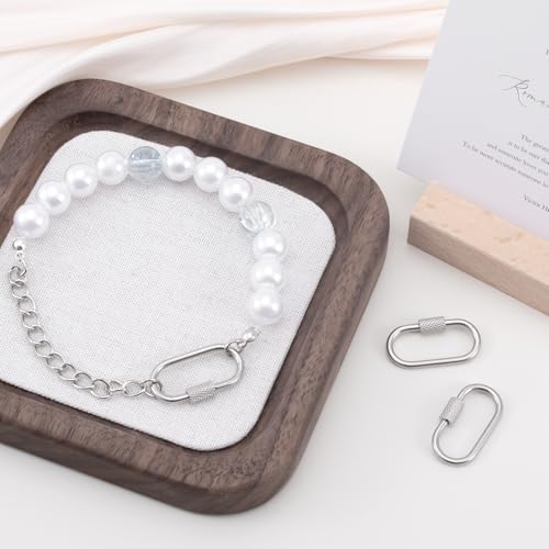 2 Pcs Locking Carabiner Small, Oval Jewelry Carabiner, Silver Carabiner Clasp, Metal Carabiner Necklace for DIY Necklace Bracelets Jewelry Making Hook (Silver) - color: 2 Pcs-Silver, Style1