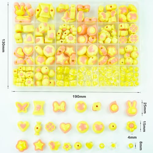 Yellow Chunky Acrylic Bead, Beads for Pens Focal Beads Bracelet Beads Loose Spacer Bead Heart Star Kandi Bead for DIY Beadable Pens Bracelets Necklaces Earings Keychains Jewelry Making (Yellow) - color: Yellow