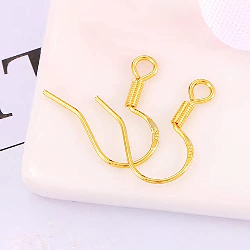 200 PCS/100 Pairs Earring Hooks Hypoallergenic 925 Sterling Silver Plated 18K Gold Tone Ear Wires Fish Hooks with 100 PCS Clear Silicone Earring Backs and 100 PCS Jump Rings for DIY Jewelry Making - color: 18K Gold