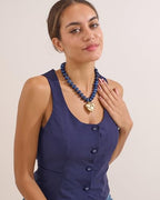Gold Heart Pendant Necklaces for Women Colorful Acrylic Resin Beaded Choker Necklace Fashion Chunky Statement Beaded Heart Necklace - color: Blue