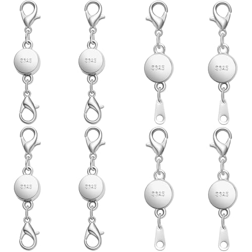 Magnetic Necklace Clasps, 925 Silver Jewelry Closures, Chain Extender Connectors, 8 Pack (8pcs Silvery A) - color: 8pcs silvery A
