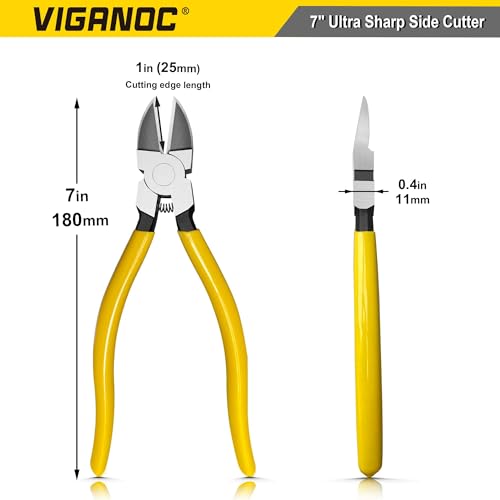 7-inch Ultra Sharp Side Cutter Set with Spring Loaded, Flush Cutting Pliers, Diagonal Cutting Plier for Jewelry Making, Electrical, Crafting, Flowers, Plastics - style: 7" Side Cutter
