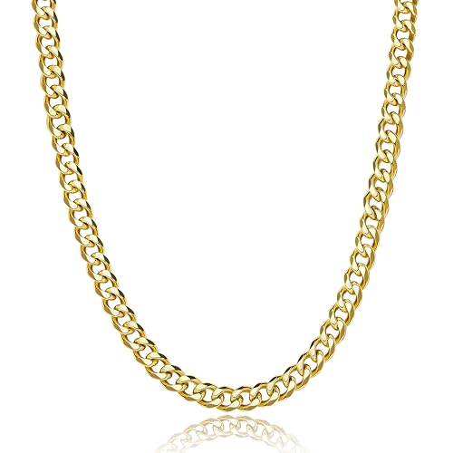 WomenGifts Cuban Link Chain Necklace for Women, Waterproof 14k Gold Silver Plated Chain Choker, Non Tarnish Stainless Steel Jewelry, 3.5/5/6/8/11mm,14/16/18 Inch Thin&Chunky&Thick - color: Gold, style: 8MM-18"