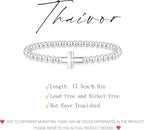 Mothers Day Gifts - Beaded Bracelets for Women 14K Silver Gold Plated Stretch Handmade Ball Bracelets Cute Charm Bracelet Dainty Stackable Cross Heart Bow Wave CZ Circle Trendy Jewelry Easter Gifts - color: cross-silver