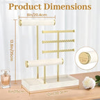MODOWEY Necklace Holder Earring Stand Organizer, Wooden Velvet Bracelet Tree Rack with Ring Tray for Vendor Women Display Selling, Countertop T Bar Jewelry Tower Keep Everything Visible & Within Reach - color: Beige