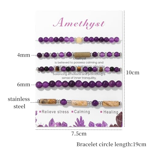 5Pcs Crystal Bracelet for Women Spiritual Natural Stone Bracelet Set Stackable Beaded Bracelets Healing Crystal Bracelet Gemstone Bead Bracelet Beaded Stretch Bracelets for Women - style: Amethyst