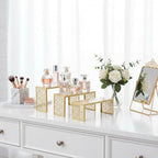 3 Tier Gold Metal Display Risers, Display Stand for Perfume Purse Handbag Shoe Jewelry Cupcake Dessert and Amiibo Funko POP Figure - color: Gold Metal Display Risers