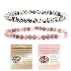 NCB 2.3-Piece 4mm Natural Crystal Gemstone Stretch Bracelets – Handmade Reiki Energy Healing Jewelry for Meditation,Yoga, Unisex - color: 2PCS ( Dalmation Jasper+Red Plum Blossom Stone ), size: 4mm