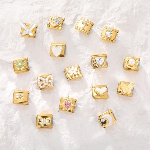 Italian Charms Bracelet Sets with 1Pcs Starter Brascelet 9Pcs Charms 9mm Italian Modular Charm Bracelet DIY Module Jewelry Gifts - color: B-Starter Bracelet Set-GoldSilver