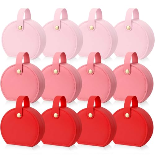 Weysat 12 Pack Travel Jewelry Case Bridesmaid Gifts Box Bulk Small Leather Earring Organizer for Women Proposal Return Gift (Red,Dark Pink,Pink) - color: Red, Dark Pink, Pink
