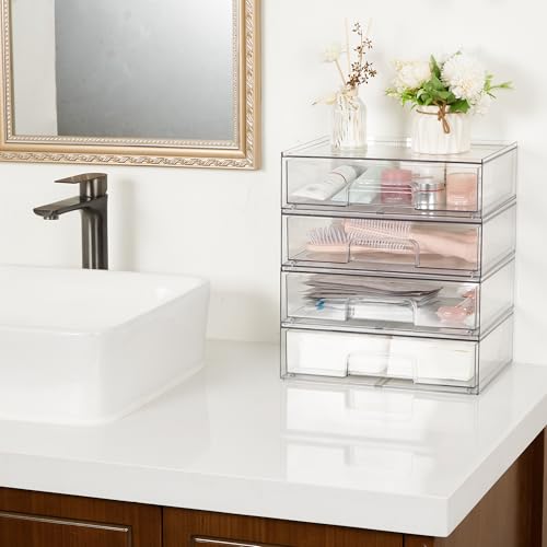 Vtopmart 12.1''W Clear Stackable Storage Drawers,2 Pack Acrylic Plastic Organizers Bins for Makeup Palettes, Cosmetics, and Beauty Supplies,Ideal for Vanity, Bathroom,Cabinet,Desk Organization - style: 2pack Wide