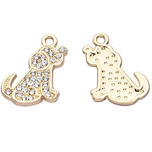 Pack of 20 Rhinestone Charms Gold Plated Pendants Pave Crystal Accessories for Necklace Bracelet Jewelry Making DIY Crafting - color: (Puppy)VID60301
