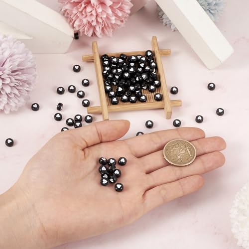 Cheriswelry 200pcs 7mm White Heart Acrylic Flat Round Beads Black Opaque Plastic Disc Coin Pony Loose Spacer Love Heart Beads for DIY Craft Earring Bracelet Necklace Keychains Jewelry Making - color: Black Heart Beads