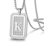 Initial Pendant Necklace Men Women Uppercase Silver Letter Diamond A-Z Stainless Steel Box 22 Inch - color: Silver-K