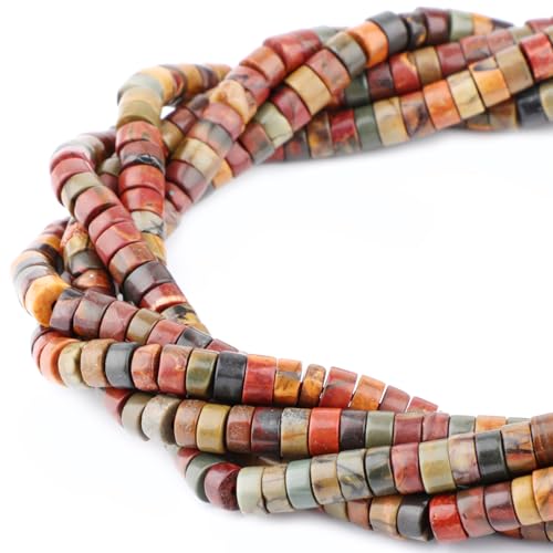 Natural Picasso Jasper Heishi Spacer Beads Loose Semi Precious Flat Round Gemstone Disc Shape Stone for Beading Jewelry Making 4x2mm 15.5" - color: Picasso Jasper