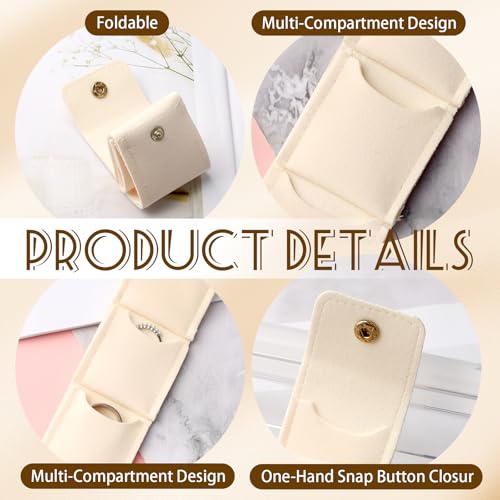2 Pcs Mini Travel Jewelry Bag, Portable Foldable Small Jewelry Organizer with Snap Button, Compact Jewelry Case for Earrings Rings Necklaces - Lightweight Jewelry Storage Organizer, White, Pink