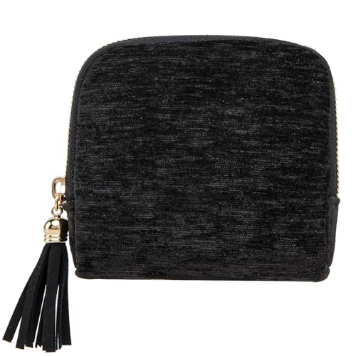 Cute Coin Purse Small Travel Jewelry Case with Tassel Mini Travel Jewelry Bag Organizer Pouch for Coins Bracelets, Fashion Accessories Mini Organizer Storage Bag for Women (A-Black) - color: A-Black