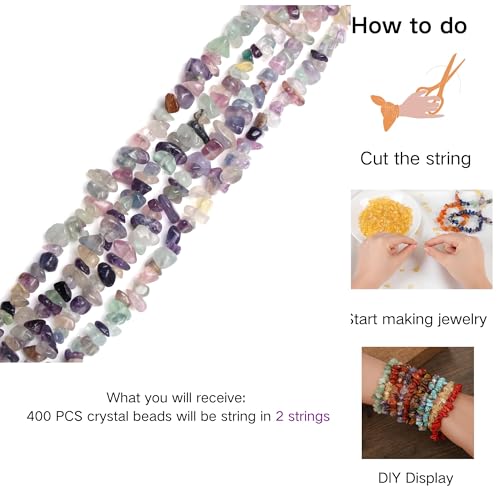 XIANNVXI Fluorite Beads, Natural Chip Stone Beads 400Pcs Crystal Beads 5-8mm Irregular Loose Rocks for DIY Jewelry Making - color: A-Fluorite