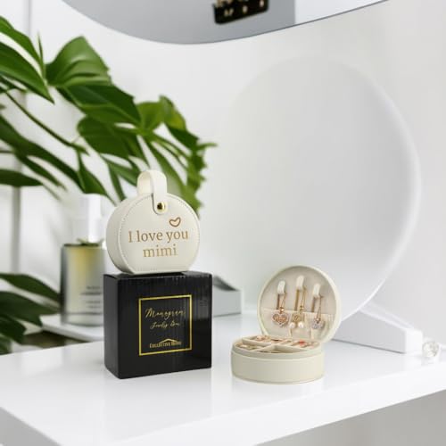 COLLECTIVE HOME - Travel Jewelry Case, Elegant Half-Moon Design with Heartfelt Message, Detachable Handle, Personalized Mother's Day Gift, Cherishing Special Moments (I love you mimi) - color: I love you mimi