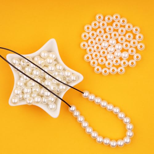 FM FM42 500g/1200pcs 10mm Pearls with 5mm Big Hole Ivory Simulated Pearl Beads for Crafts - color: 10mm Pearls with 5mm Hole, 500g/1200pcs