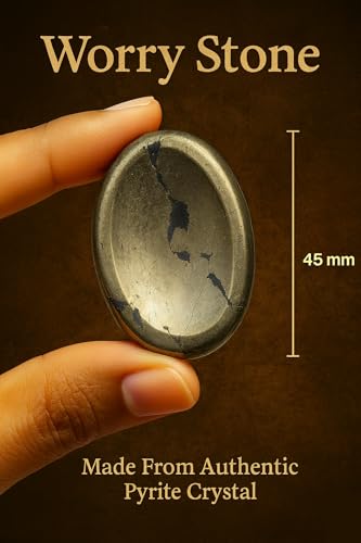 Pyrite Worry Stone – Natural Hand Carved Thumb Stone for Protection, Prosperity, and Manifestation | Pocket Healing Crystal for Focus, Confidence, Anxiety Relief & Energy Shielding - color: Pyrite
