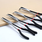 4-Piece 11" Precision Long Nose Pliers Set with Insulated Comfort Grip Handles,Straight Long Needle Nose Pliers,25/45/90 Degree Angle Curved Pliers for Wire Bending,Shaping,Trimming - size: 4pcs-Straight/25/45/90