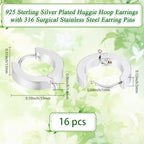 Beebeecraft 1 Box 16Pcs Round Leverback Earring Hooks 925 Sterling Silver Plated Huggie Hoop French Earring Findings with 316 Surgical Stainless Steel Pins for Jewelry Making Supplies(13x15mm) - color: Silver