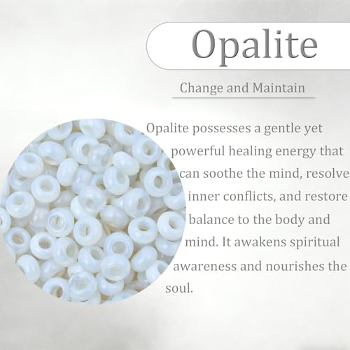 20Pcs Natural White Opalite Large Hole Beads, 8x14mm Rondelle Gemstone Spacer Beads 6mm Big Hole for Jewelry Making, Beading Bracelets, Macrame & Hair Braiding - color: White Opalite
