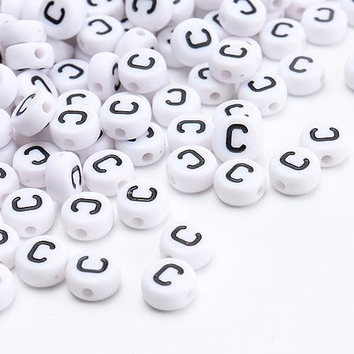 100Pcs Letter Beads 4x7mm White Round Acrylic Alphabet Beads Letter C Beads for Jewelry Making DIY Bracelets Necklaces Key Chains - color: C 100Pcs
