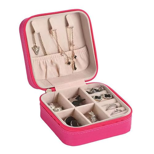 Portable Jewelry Organizer Box - Travel Storage Case for Earrings, Necklaces, Rings, Bracelets | Compact & Durable(Rose red) - color: Rose red