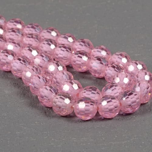 6mm Pink Zircon Faceted Gemstone Round Loose Beads Strand 15.5-16" DIY Jewelry Making - color: Pink Zircon