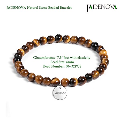 JADENOVA Natural Bead Bracelet Semi Precious Gemstone Beaded Bracelet for Women Healing Crystal Stone Stretch Bracelet Men Couple Bracelets (2pcs,6-8mm/8-10mm) - color: Yellow Tiger Eye, size: 6mm/8mm