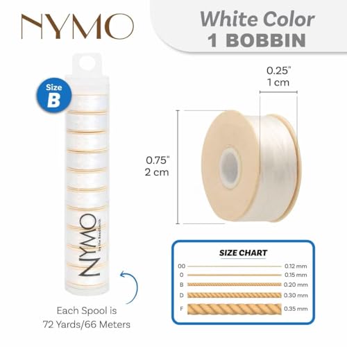 NYMO Nylon Beading Thread Bobbin Size B White 1 Piece (.20mm/72 Yards/216 Feet) Bonded Nylon