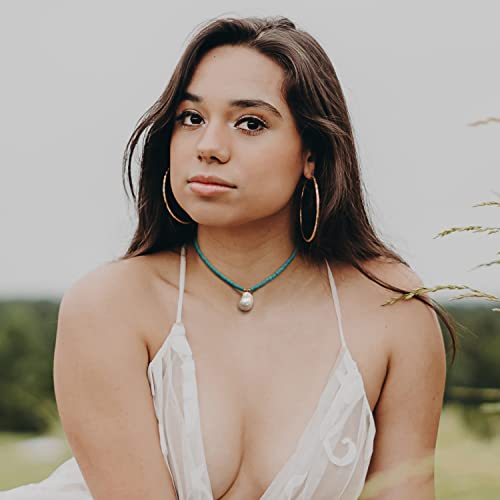 CANEVINKA Bohemian Beaded Choker Necklace 18K Gold Plated Bead Pendant Necklace Vintage Handmade Jewelry for Women - style: big pearl