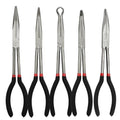 5 Pack 11" Precision Long Nose Pliers Set with Insulated Comfort Grip Handles,Straight Long Needle Nose Pliers, 25/45/90° Curved & Circle for Wire Shaping/Trimming - size: 5pcs-11"