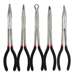 5 Pack 11" Precision Long Nose Pliers Set with Insulated Comfort Grip Handles,Straight Long Needle Nose Pliers, 25/45/90° Curved & Circle for Wire Shaping/Trimming - size: 5pcs-11"