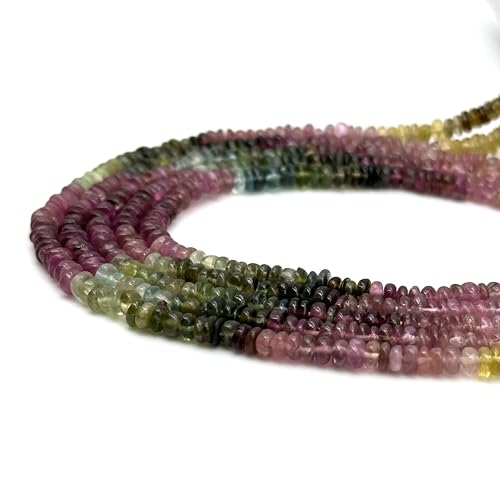 Stone2wear 3-4mm Natural Multi Color Tourmaline Rondelle Beads (16 Inch Strand) Smooth Gemstones - Genuine Birthstone for Handmade Jewelry Design & Wire Wrapping