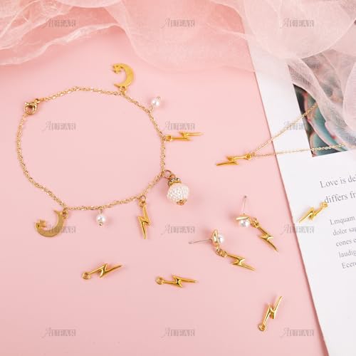 AUEAR, Flash Shape Charms Lightning Bolt Pendants Alloy Charm for Jewelry Making Supply Bracelet Necklace Earrings DIY Crafting Antiqued - color: Gold