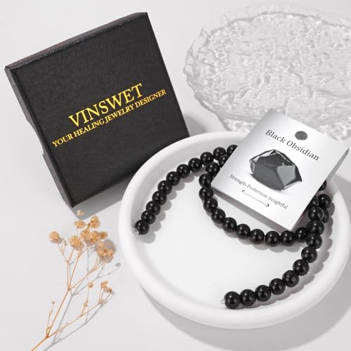 Vinswet 45pcs 8mm Black Obsidian Natural Stone Beads Round Genuine Real Stone Beading Loose Gemstones DIY Smooth Bead for Bracelet Necklace Earrings Jewelry Making - color: Black Obsidian, size: 8mm