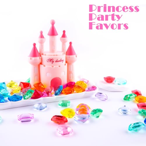 Niceup 200+pcs Kids Gemstones Toys for Pirate Treasure Princess Party Favor Pool Diving Gems Vase Filler Plastic Acrylic Fake Jewels Decors with Heart Diamond Drop Oval Rectangle Square Triangle - style: Diamond 7-Style Mini (about 200pcs)